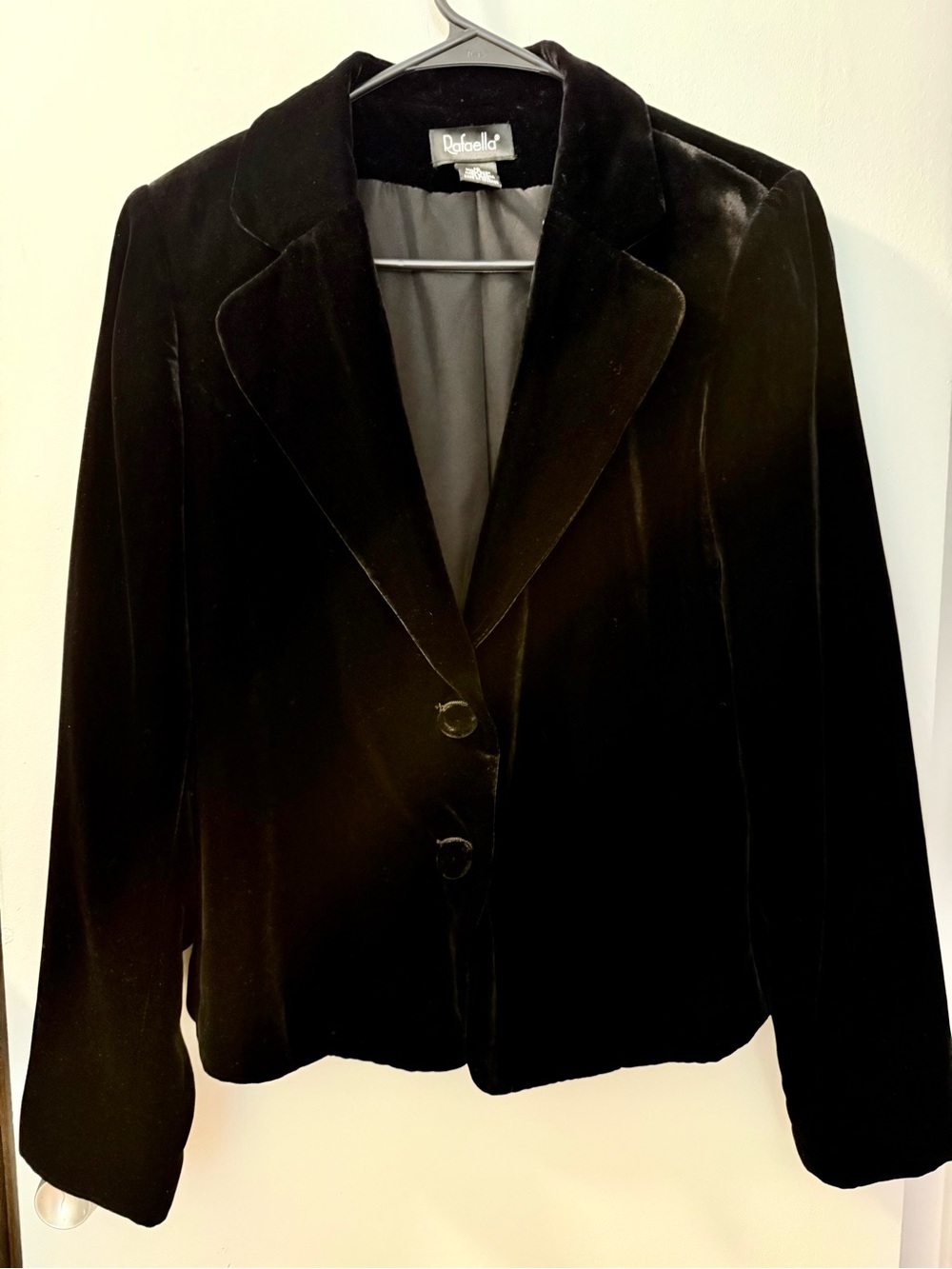 Rafaella Black Velvet Blazer Cropped Tailored Jacket Size 10 90s